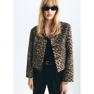 NWT MANGO Anita Leopard Print Cropped Jacket Medium M